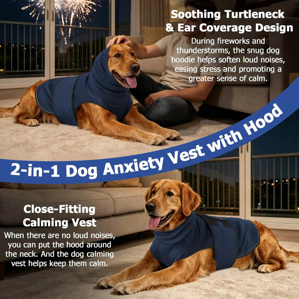 2-in-1 Dog Anxiety Vest With Hood, Soft Dog Calming Shirt With Stretchy Ear Head Cover For Stress Relief, Breathable Shirt Jacket For Thunderstorms, Separation & Vet Visits by Pet Zen