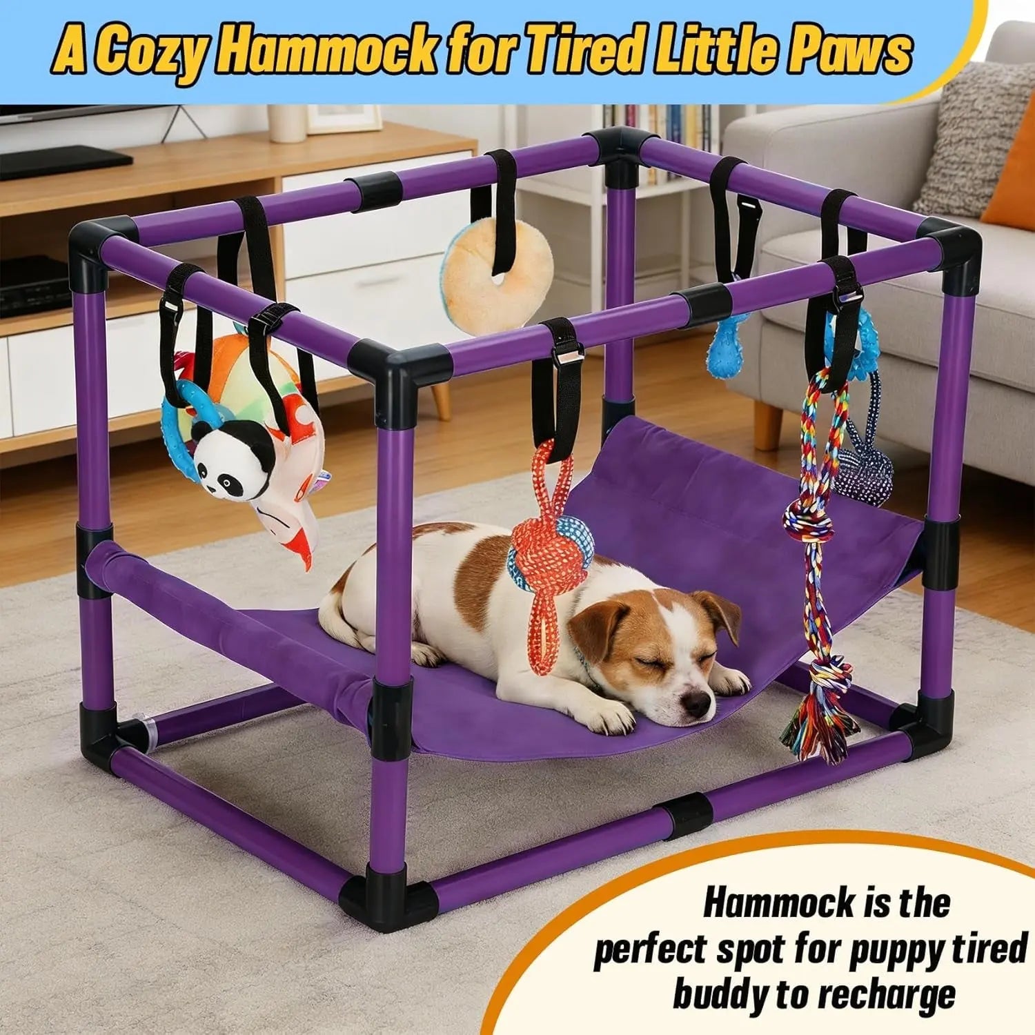Indoor Puppy Play Gym with Hammock 8 Toys Dog Enrichment Activity Center Wags & Whiskers Pet Supply