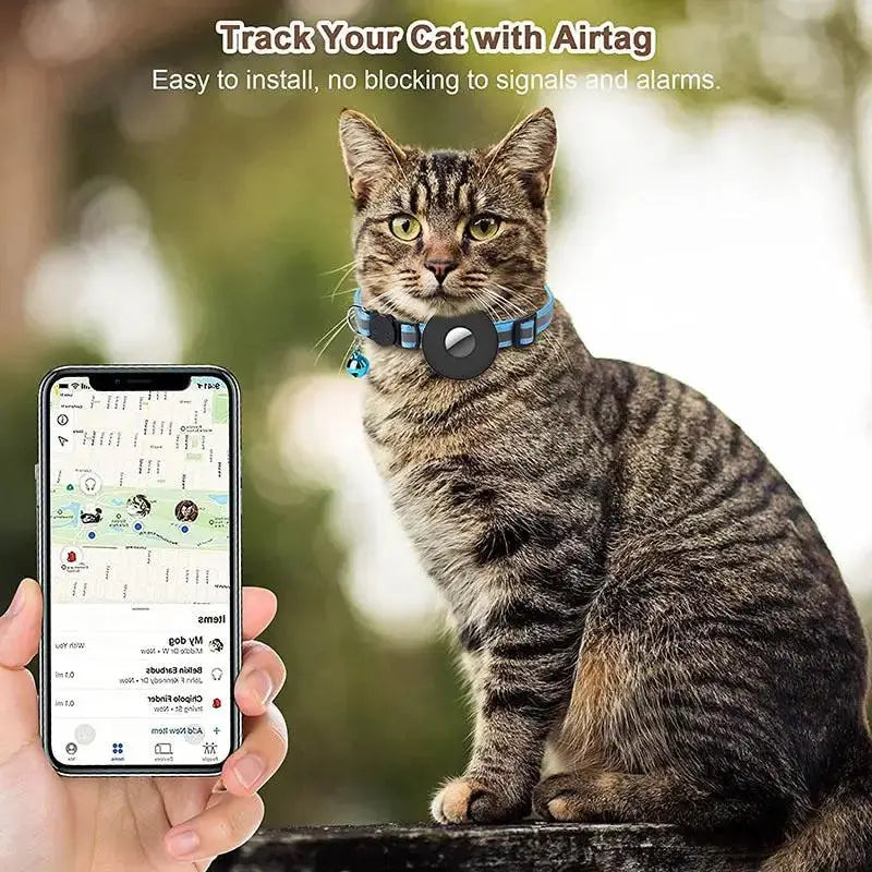 Airtag Pet Collar With Bell Reflective Adjustable Anti-lost Cat Dog Collar by My Store