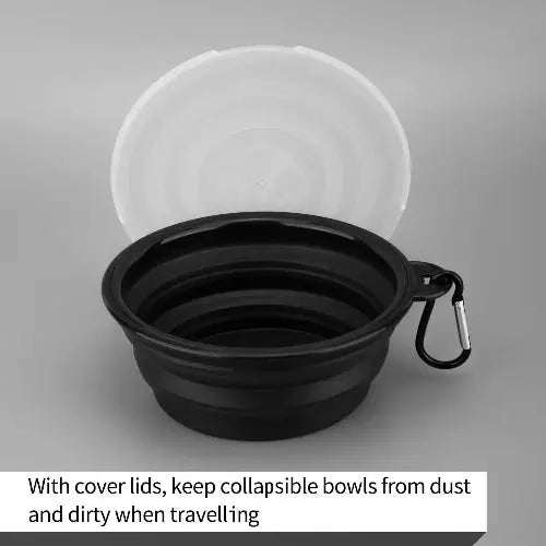 SLSON Dog Bowls Pet Collapsible Bowl with Cover Lids,2 Pack Dog Travel Bowls Portable Foldable Cat Water Dish Bowl for Pets Walking Parking Camping by SLSON