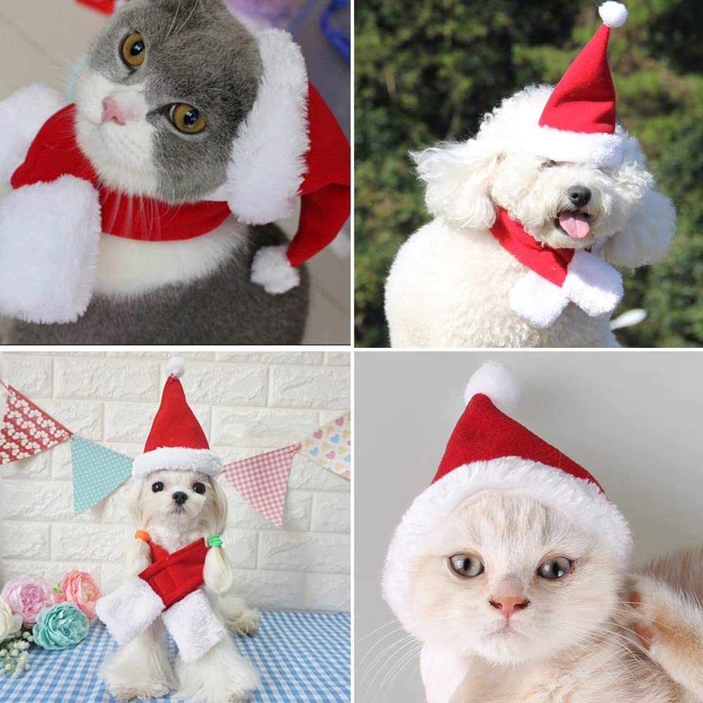 YUJUN 2PCS Cat Christmas Costume Christmas Pet Santa Hat with Scarf Outfit for Puppy Kitten Christmas Party Costume Supplies