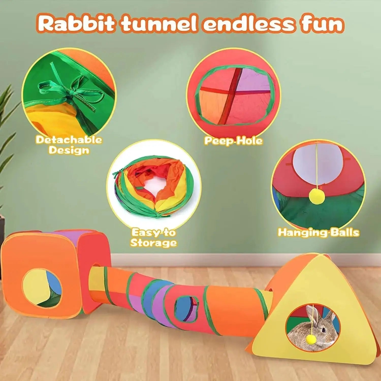 Rabbit Tunnel Toy Collapsible Play Tube Cube Set for Small Pets by Wags & Whiskers Pet Supply