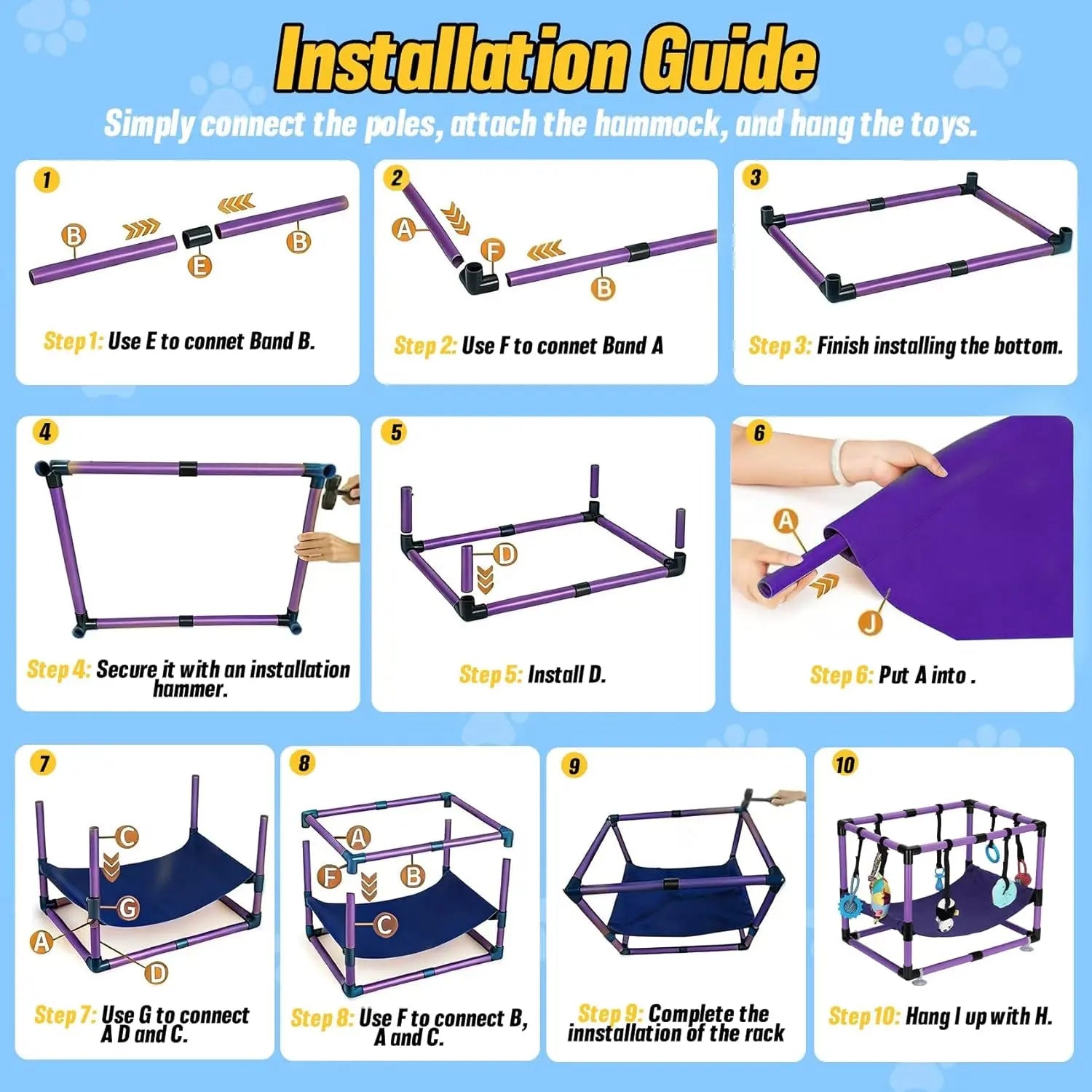 Indoor Puppy Play Gym with Hammock 8 Toys Dog Enrichment Activity Center Wags & Whiskers Pet Supply