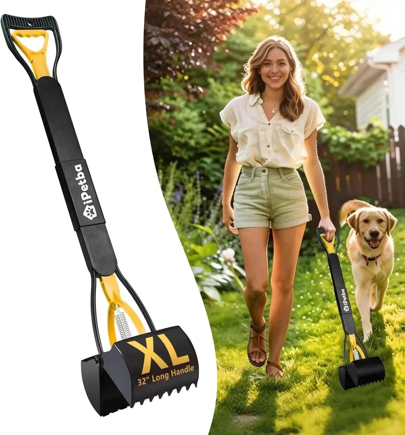 32 Inch Long Handle Pooper Scooper for Large Dogs Heavy Duty Foldable by Wags & Whiskers Pet Supply