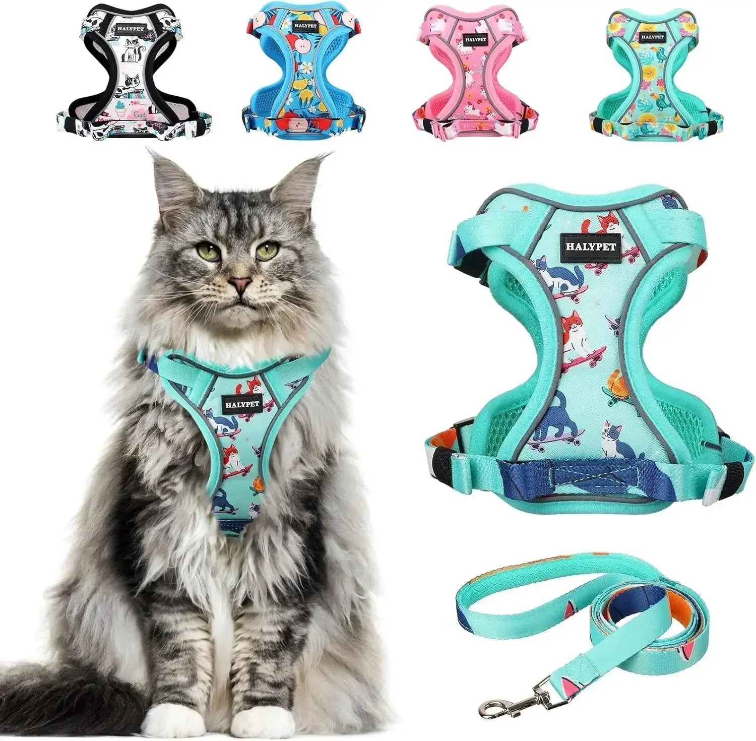 Cat Harness and Leash Set Escape Proof Reflective Adjustable Vest by Wags & Whiskers Pet Supply