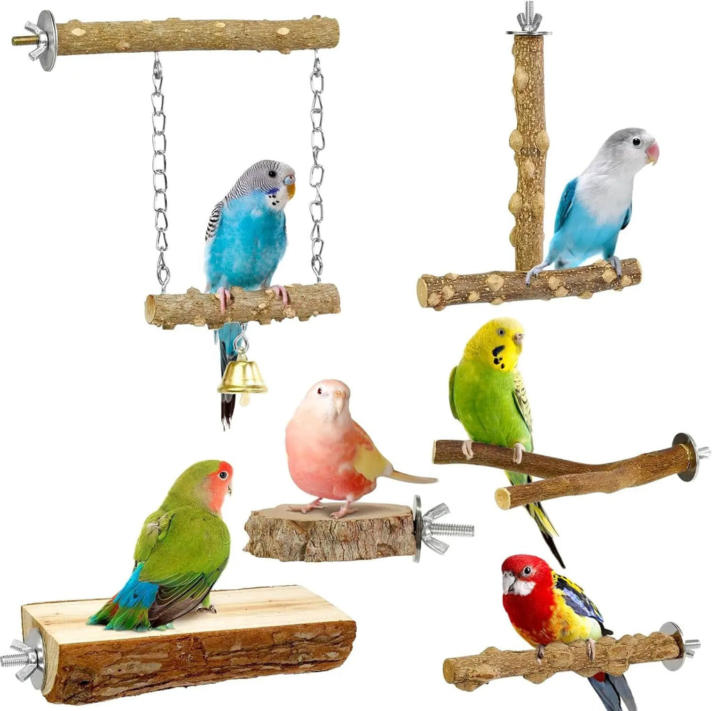 6pcs Natural Wood Bird Perches Parrot Cage Branch Stand Platform Set Small Birds by Wags & Whiskers Pet Supply