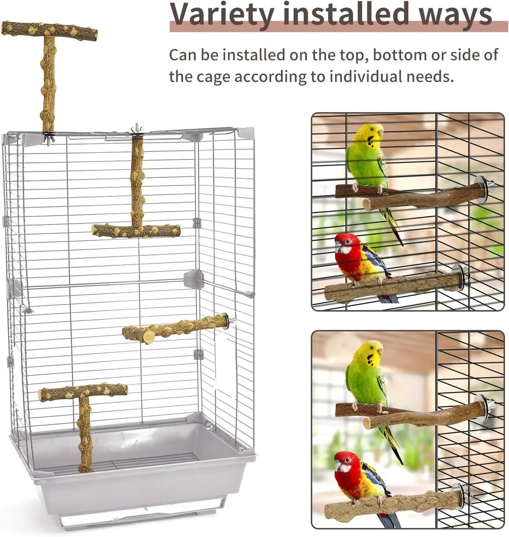 6pcs Natural Wood Bird Perches Parrot Cage Branch Stand Platform Set Small Birds by Wags & Whiskers Pet Supply