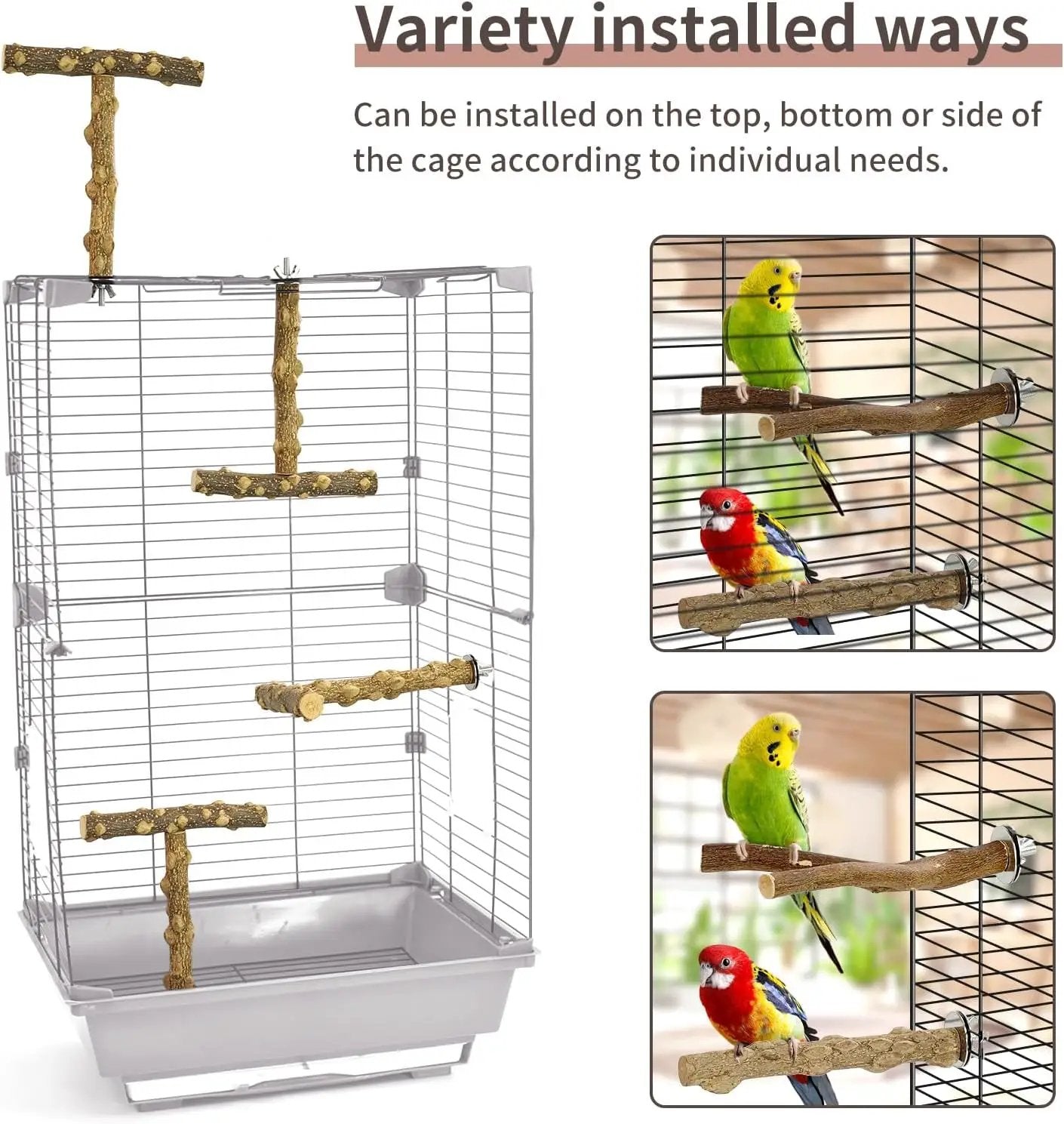 6pcs Natural Wood Bird Perches Parrot Cage Branch Stand Platform Set Small Birds by Wags & Whiskers Pet Supply