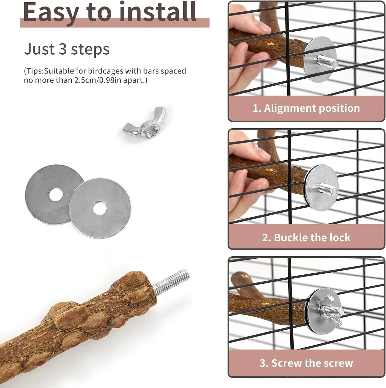 6pcs Natural Wood Bird Perches Parrot Cage Branch Stand Platform Set Small Birds by Wags & Whiskers Pet Supply