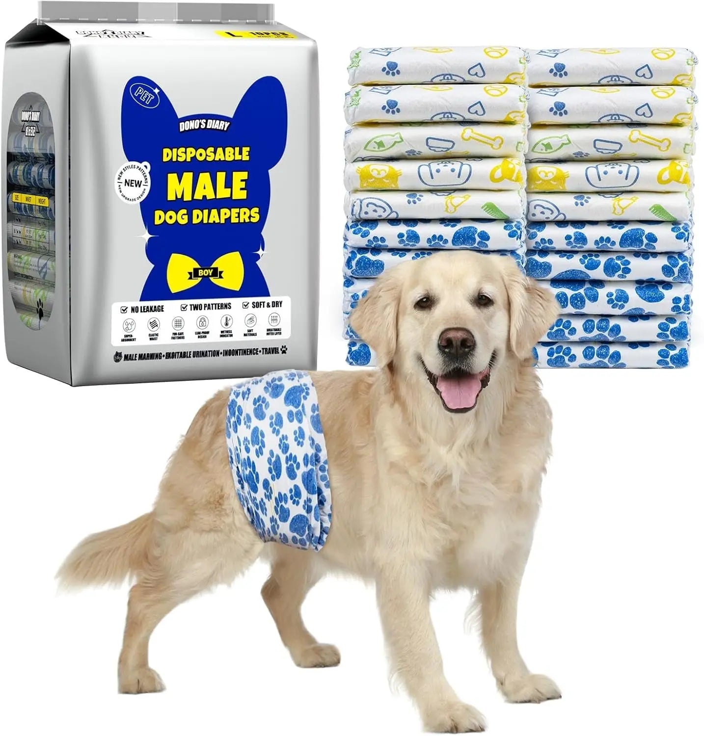 Male Dog Diapers Disposable Belly Bands | Leakproof Wraps 60 Count Wags & Whiskers Pet Supply