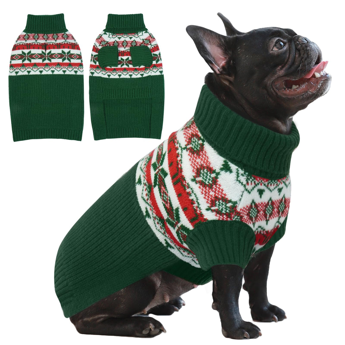 IECOii Dog Christmas Sweater - Turtleneck Sleeveless Design with Leash Hole, Snowflake & Snowman Prints, Festive Holiday Pet Sweater