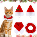 4 Pieces Christmas Cat Costumes Set Cat Santa Hats with Scarf and Collar Xmas Outfit for Cats Small Dogs Puppy Tiny Pets Christmas Muffler Head Wear Accessories