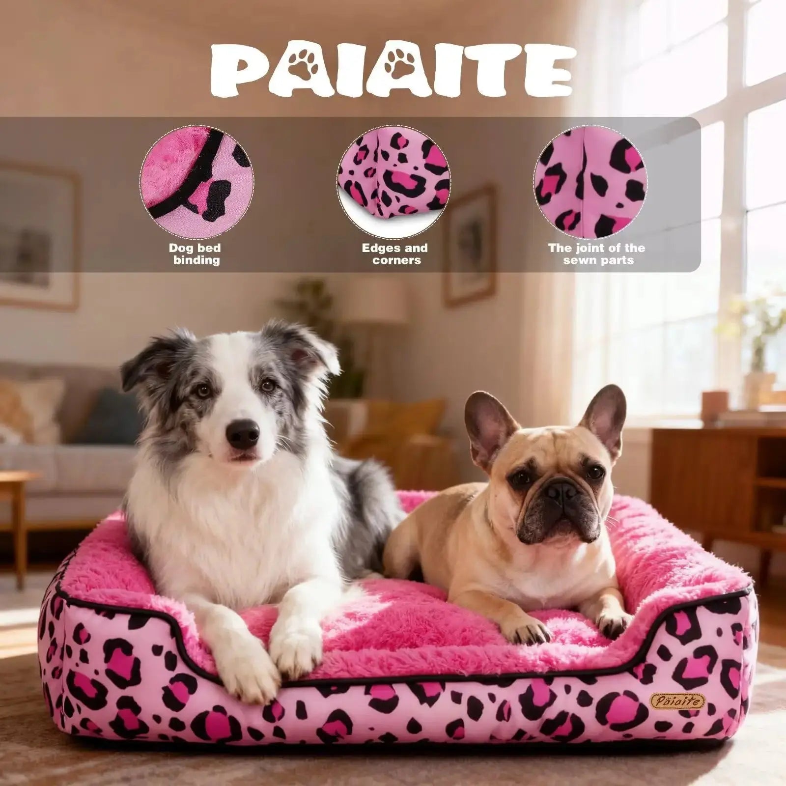 Rectangle Washable Dog Bed for Large, Medium & Small Dogs – Soft Calming Puppy Beds, Durable Warm Pet Sofa with Non-Slip Bottom for Indoor Use. by Paiaite