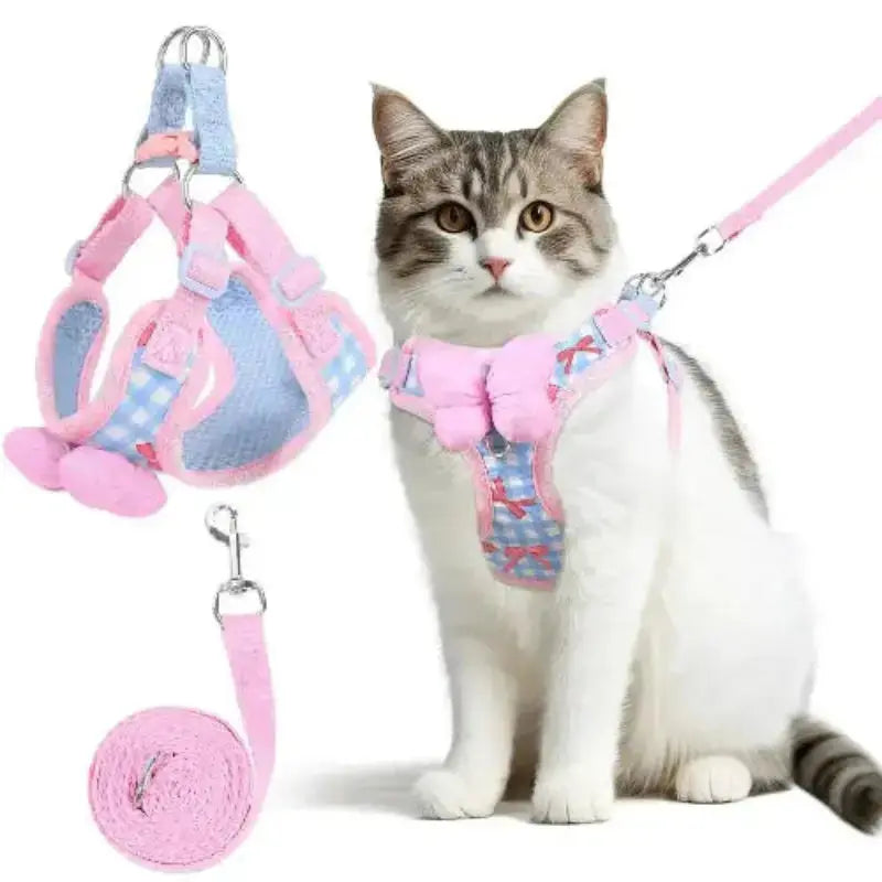Cat Harness and Leash Set for Walking Escape Proof, Adjustable Kitten Harness Breathable Mesh with Reflective Strips Harness with Flower for Kitty Puppy Bunny by NCMAMA