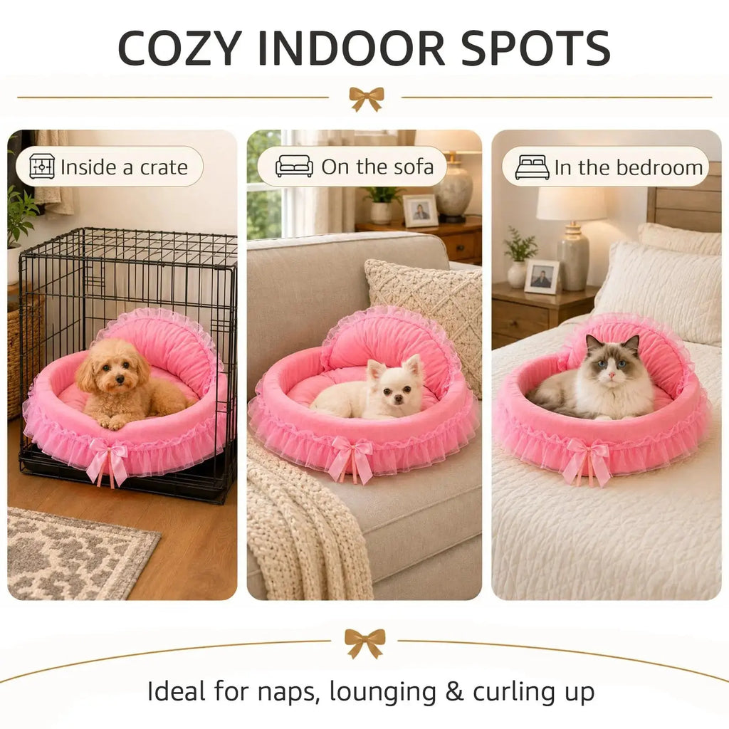 pawstrip Pink Dog Bed Washable Princess Cat Couch Soft Plush Pet Sofa Nest Mat Anti-Slip Puppy Cave Beds Cute Cozy Kitten Doggy Kennel Cushion Small Medium Dogs Cats Sleeping Pad by pawstrip