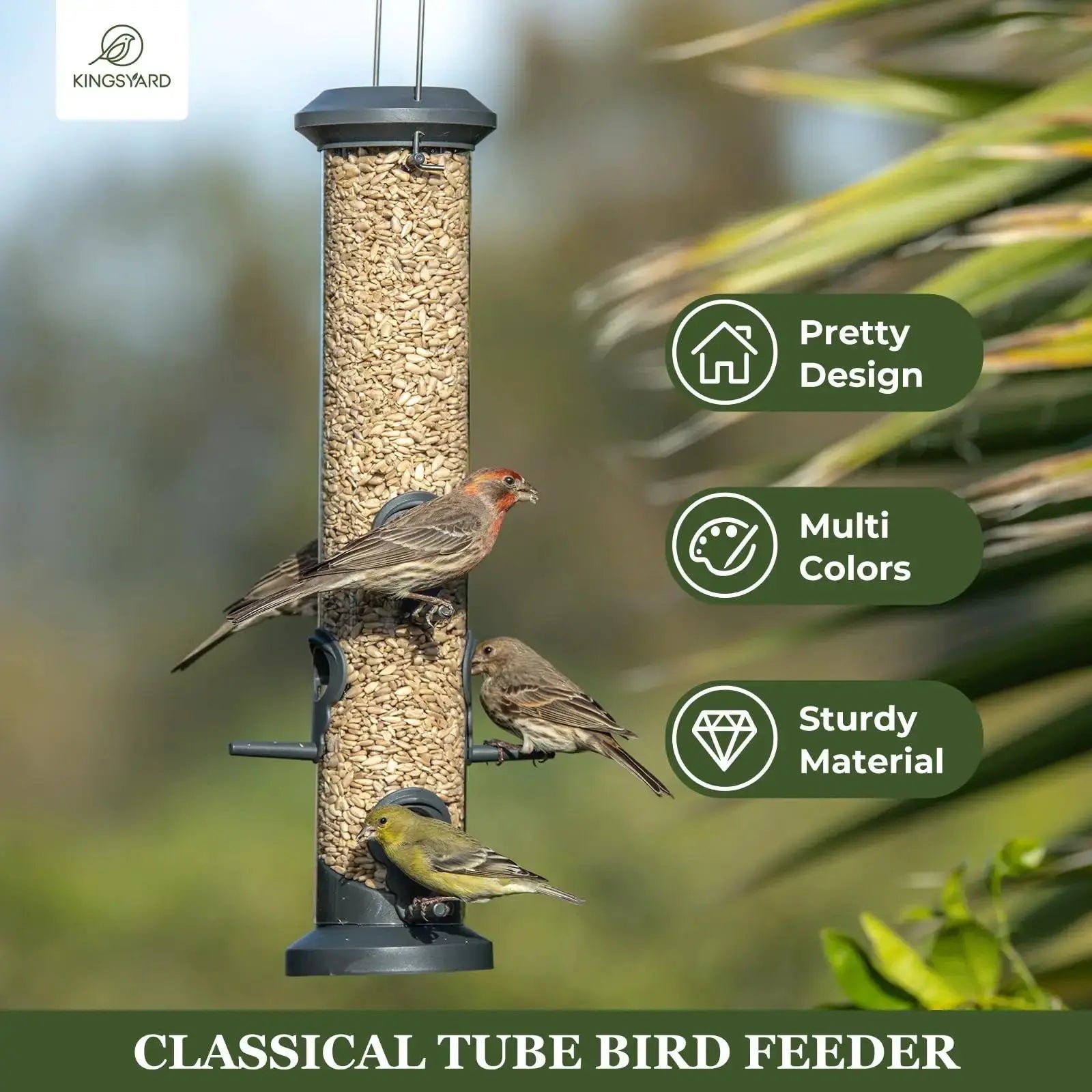Kingsyard 2 Pack Tube Bird Feeders for Outdoors Hanging, Premium Hard Plastic Bird Feeder with 6 Feeding Ports by Kingsyard