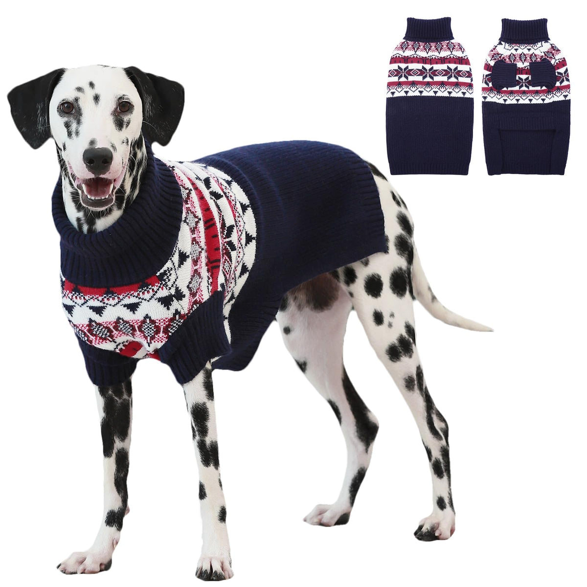 IECOii Dog Christmas Sweater - Turtleneck Sleeveless Design with Leash Hole, Snowflake & Snowman Prints, Festive Holiday Pet Sweater
