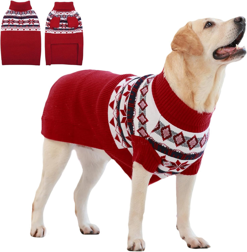 IECOii Dog Christmas Sweater - Turtleneck Sleeveless Design with Leash Hole, Snowflake & Snowman Prints, Festive Holiday Pet Sweater