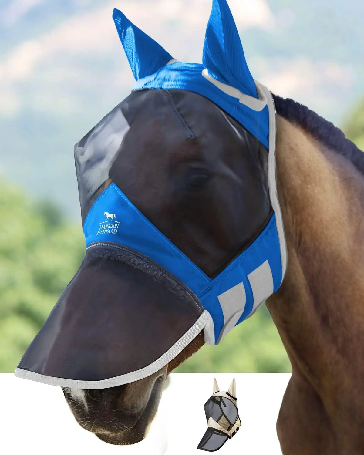 Harrison Howard Pro Luminous Horse Fly Mask Large Eye Space Full Face UV Protection for Horse by Harrison Howard