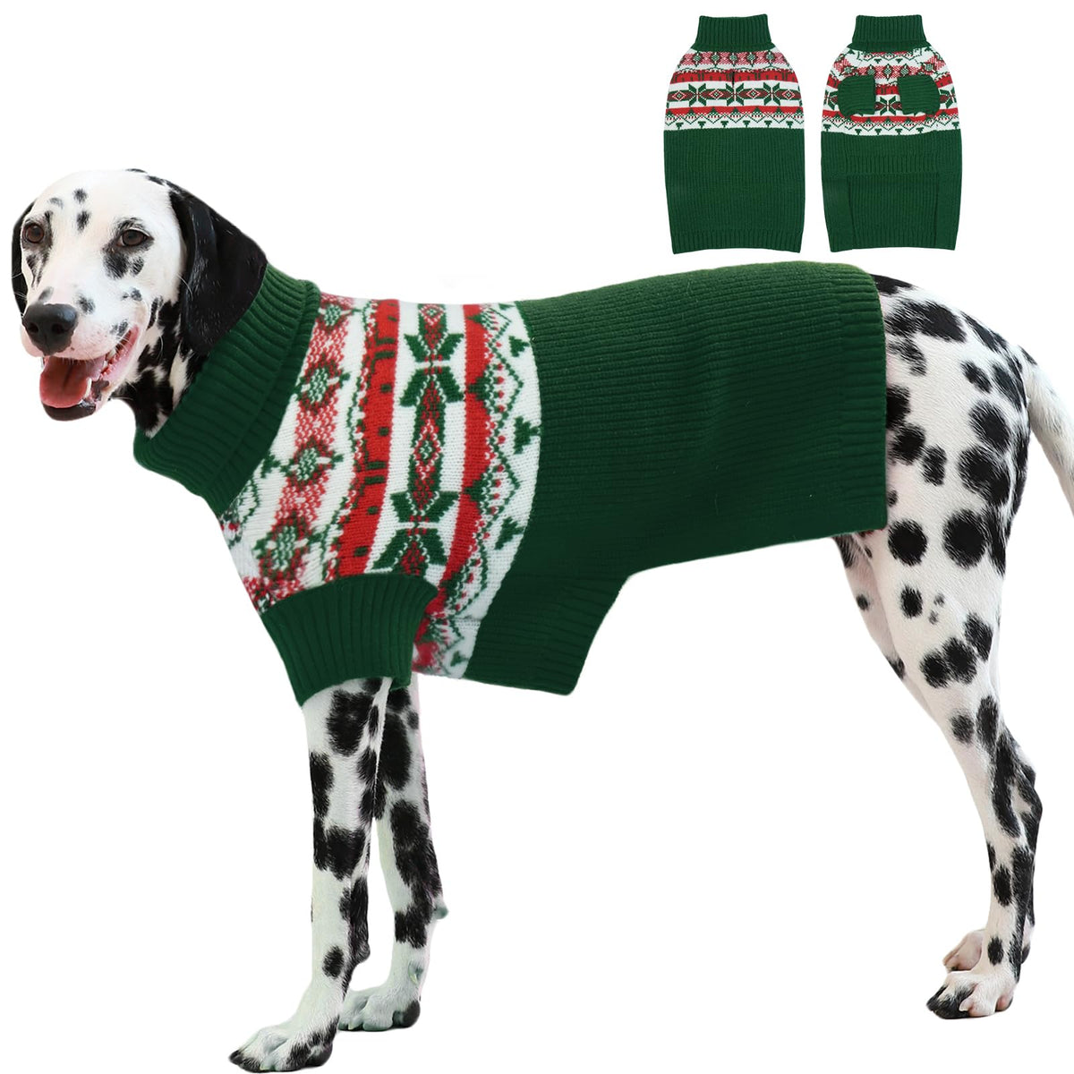 IECOii Dog Christmas Sweater - Turtleneck Sleeveless Design with Leash Hole, Snowflake & Snowman Prints, Festive Holiday Pet Sweater