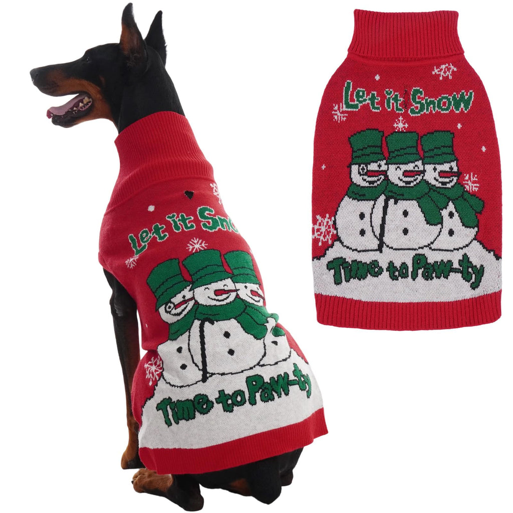 IECOii Dog Christmas Sweater - Turtleneck Sleeveless Design with Leash Hole, Snowflake & Snowman Prints, Festive Holiday Pet Sweater