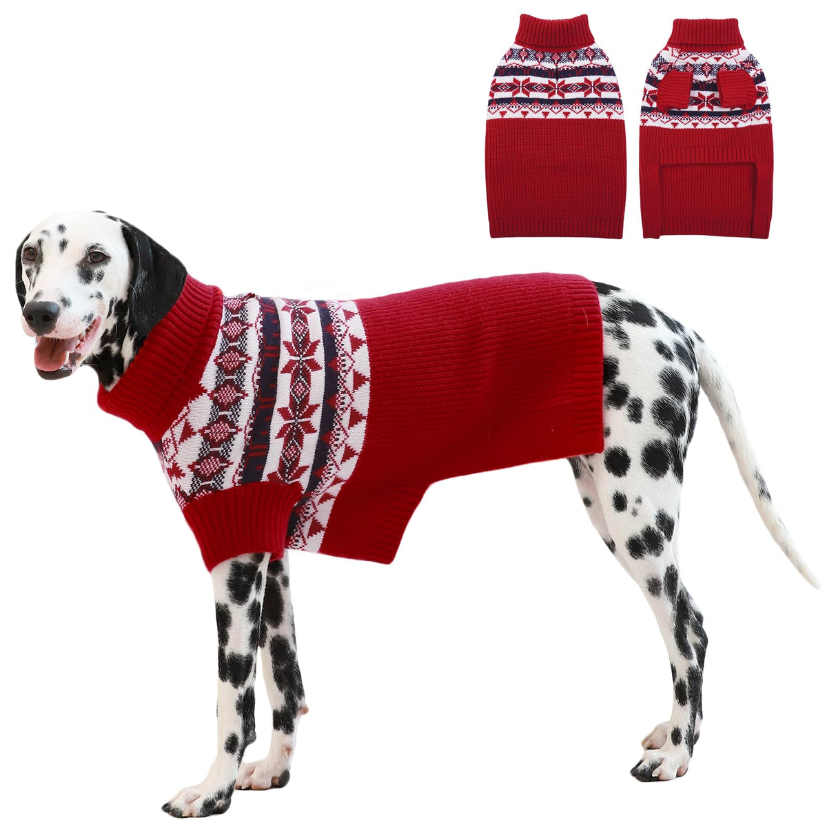 IECOii Dog Christmas Sweater - Turtleneck Sleeveless Design with Leash Hole, Snowflake & Snowman Prints, Festive Holiday Pet Sweater