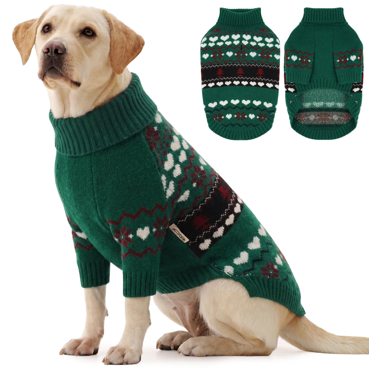 IECOii Dog Sweater,Thermal Knitted Dog Sweaters Turtleneck with Sleeve