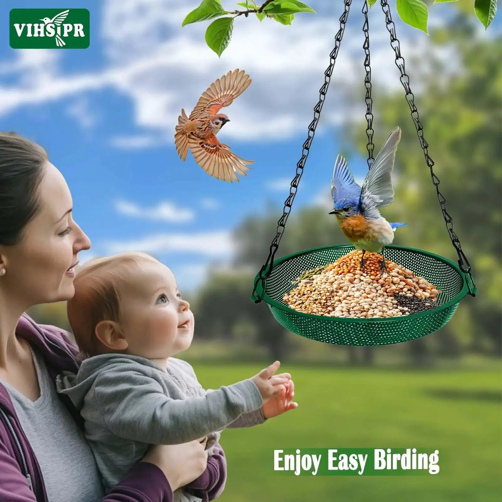 Hanging Bird Feeder, Metal Mesh Seed Tray Bird Feeders for Outdoors Garden Yard to Attract Wild Birds by VIHSIPR