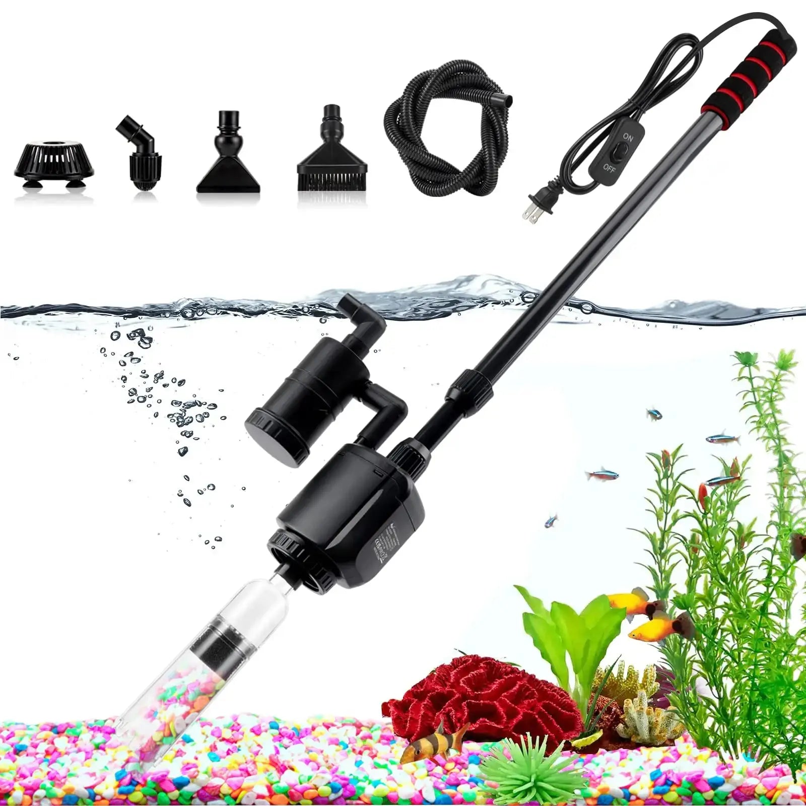 AQQA Electric Aquarium Gravel Cleaner 6 In 1 Tank Vacuum Water Sand Wash 320 GPH AQQA