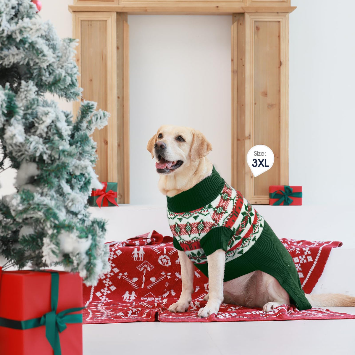 IECOii Dog Christmas Sweater - Turtleneck Sleeveless Design with Leash Hole, Snowflake & Snowman Prints, Festive Holiday Pet Sweater