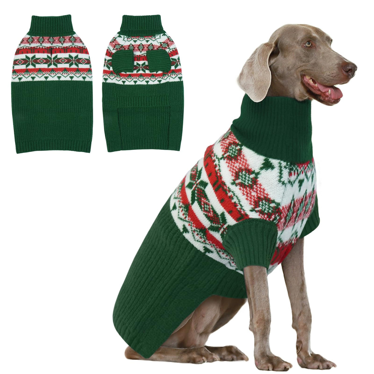 IECOii Dog Christmas Sweater - Turtleneck Sleeveless Design with Leash Hole, Snowflake & Snowman Prints, Festive Holiday Pet Sweater