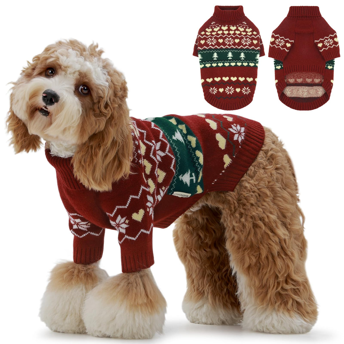 IECOii Dog Sweater,Thermal Knitted Dog Sweaters Turtleneck with Sleeve