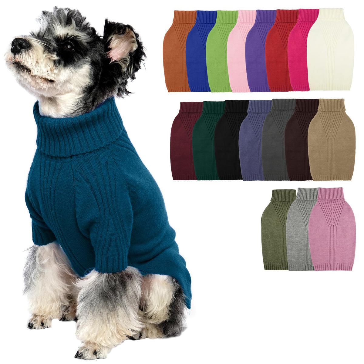 IECOii Dog Sweater,Thermal Knitted Dog Sweaters Turtleneck with Sleeve
