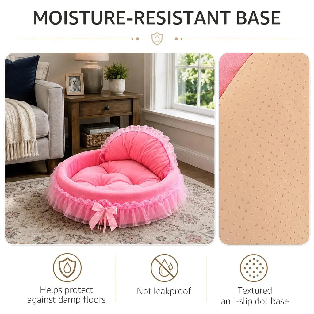 pawstrip Pink Dog Bed Washable Princess Cat Couch Soft Plush Pet Sofa Nest Mat Anti-Slip Puppy Cave Beds Cute Cozy Kitten Doggy Kennel Cushion Small Medium Dogs Cats Sleeping Pad by pawstrip