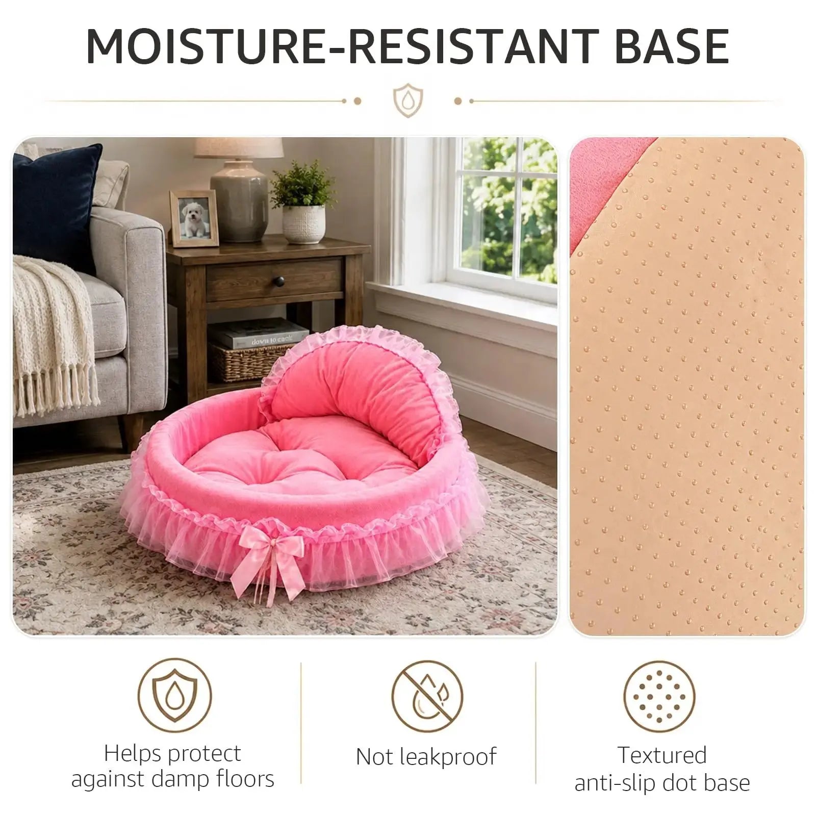 pawstrip Pink Dog Bed Washable Princess Cat Couch Soft Plush Pet Sofa Nest Mat Anti-Slip Puppy Cave Beds Cute Cozy Kitten Doggy Kennel Cushion Small Medium Dogs Cats Sleeping Pad by pawstrip