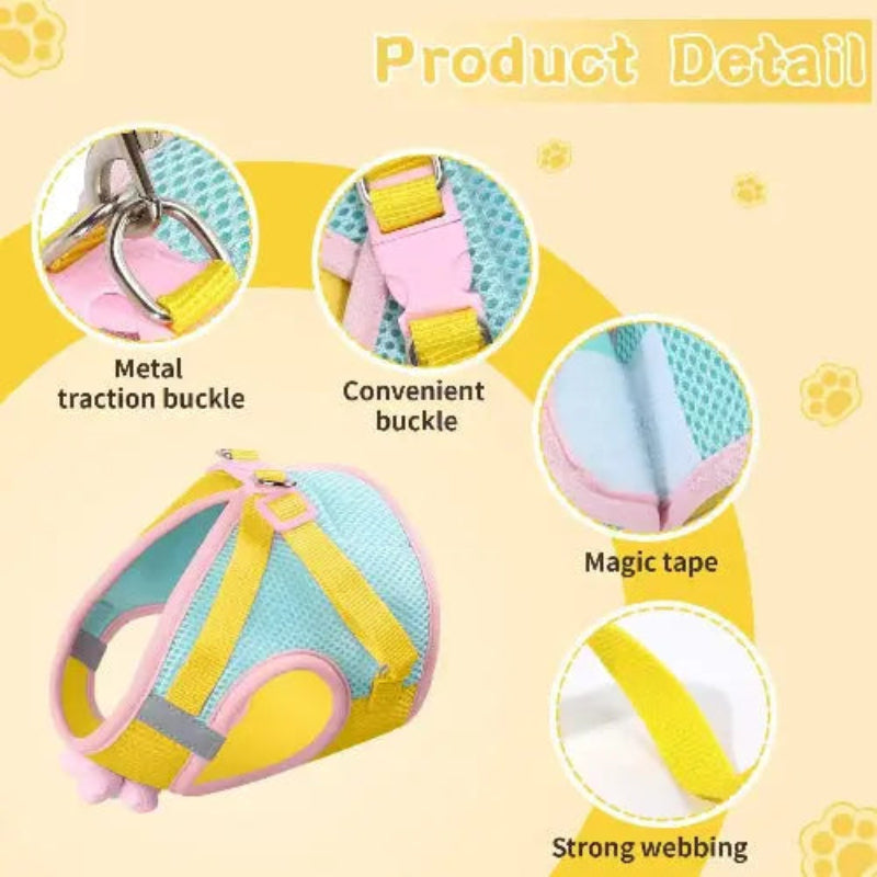 Cat Harness and Leash Set for Walking Escape Proof, Adjustable Kitten Harness Breathable Mesh with Reflective Strips Harness with Flower for Kitty Puppy Bunny by NCMAMA
