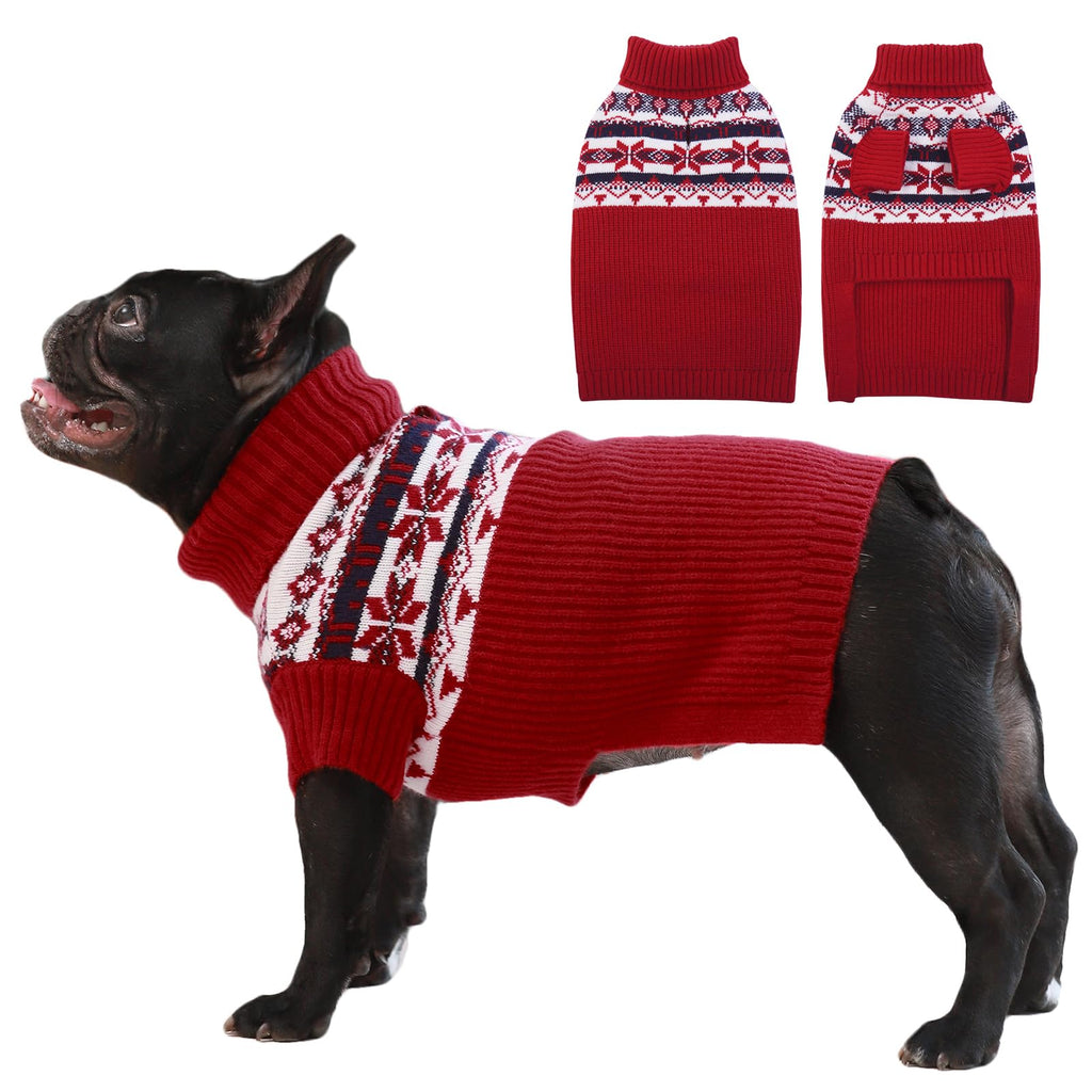 IECOii Dog Christmas Sweater - Turtleneck Sleeveless Design with Leash Hole, Snowflake & Snowman Prints, Festive Holiday Pet Sweater