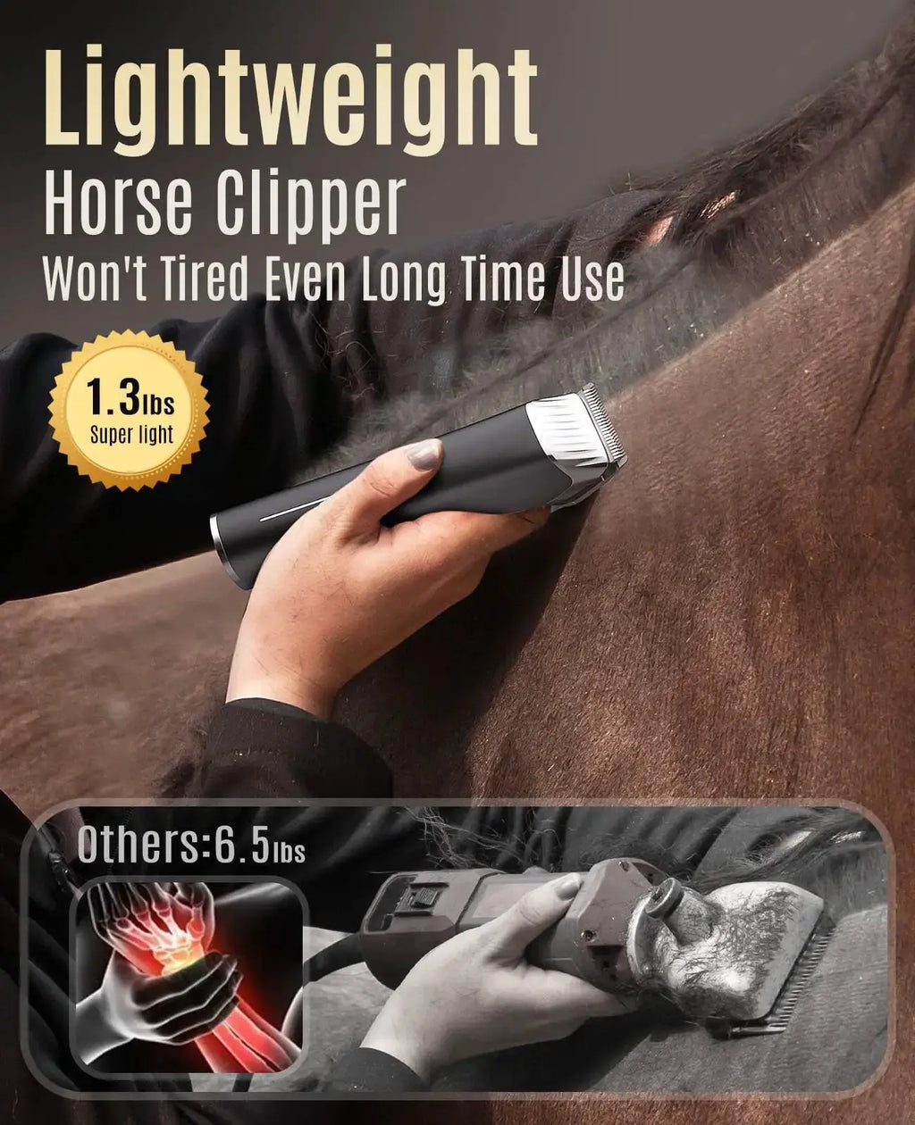oneisall Cordless Horse Clippers,Low Noise 2 Speed Grooming Clippers,Horse Trimmer Shaver Kit for Matted Long Hair,Detachable Stainless Steel Blade Grooming Kit for Thick Coat by oneisall