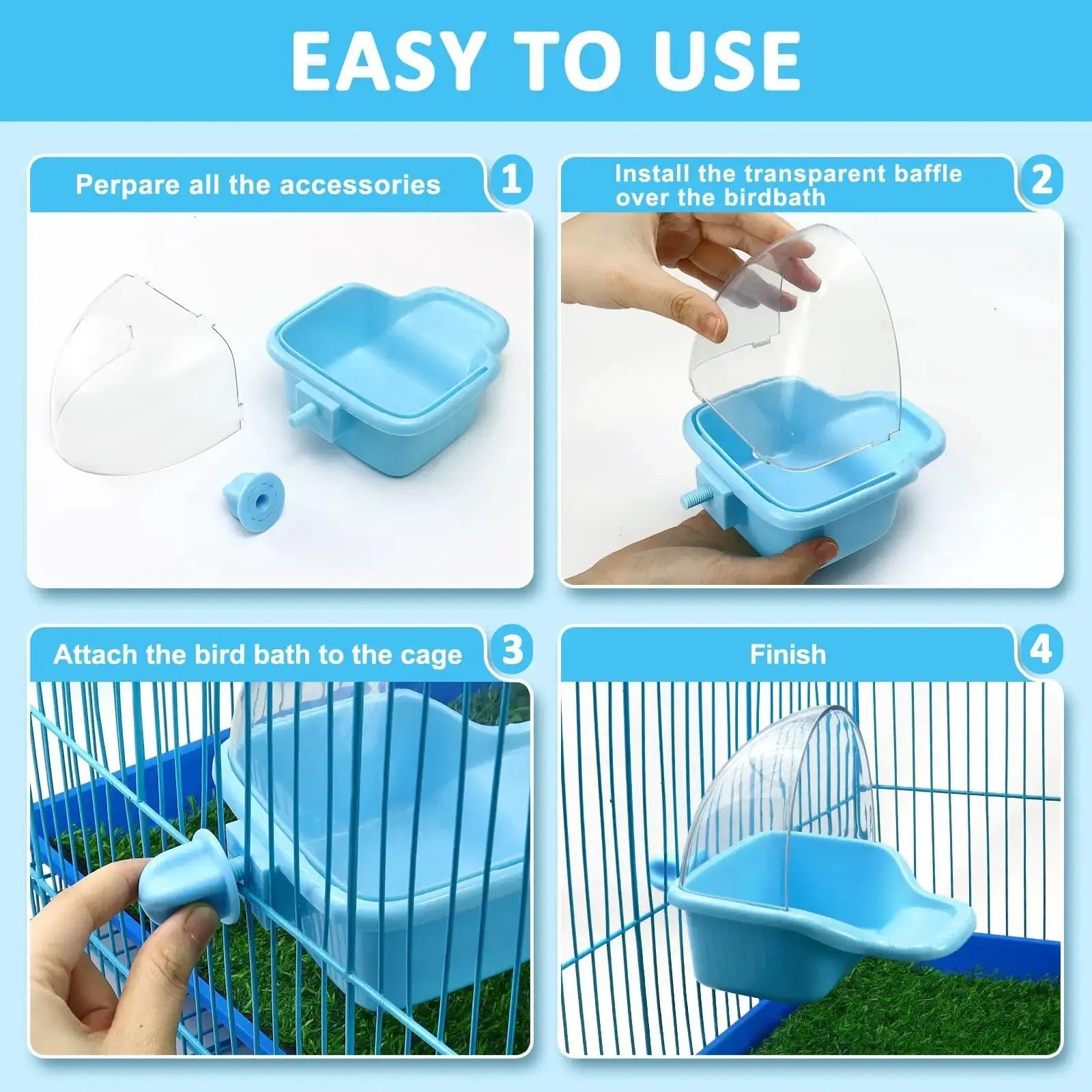 Nobgum Bird Bath Box Hanging Birdbath Toy Parakeet Caged Bathing Tubs Parrot Bath Tub Water Shower Food Feeder Holder Tray Bird Bath for Cage Accessory Small Birds Parrots Cockatiel Budgies by Nobgum