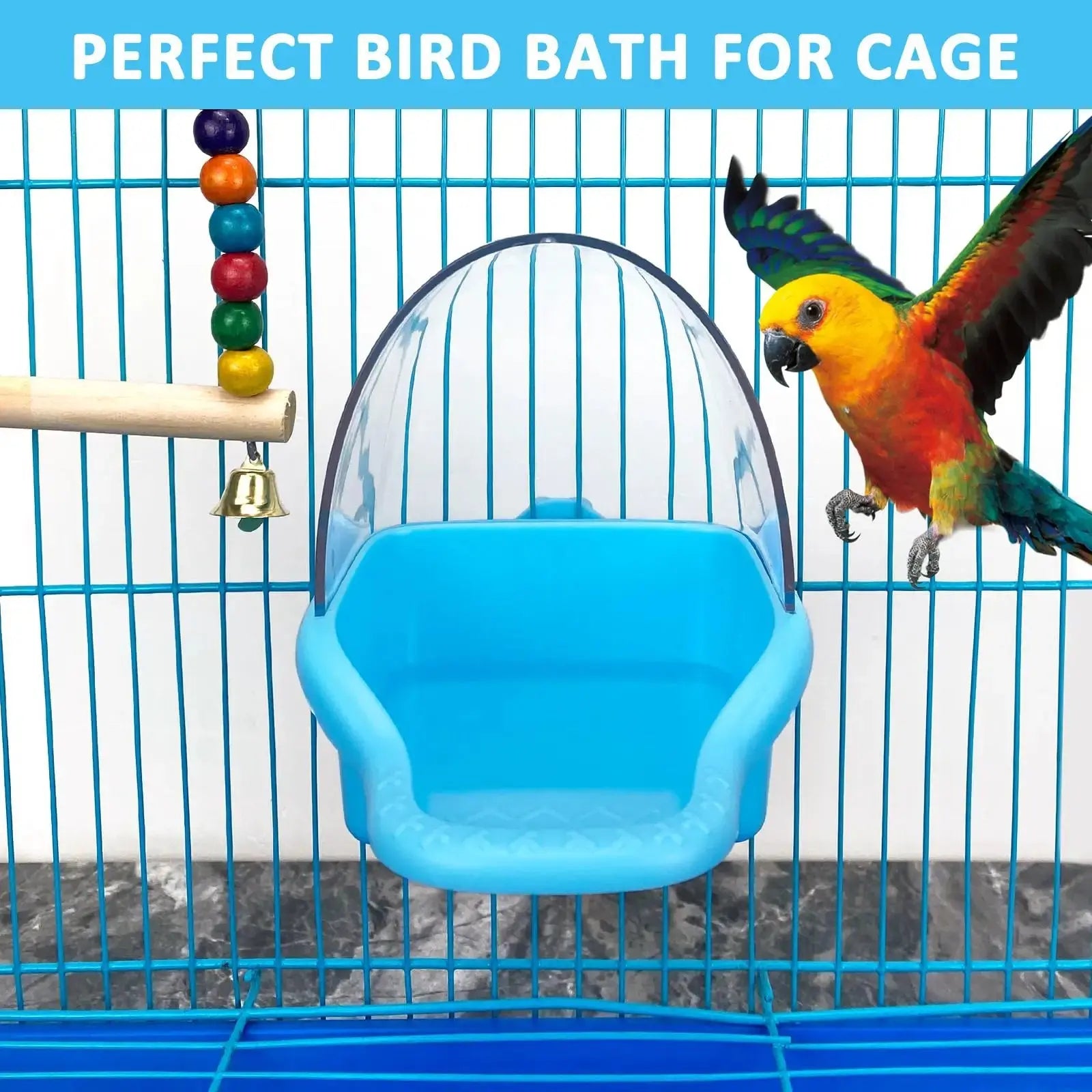 Nobgum Bird Bath Box Hanging Birdbath Toy Parakeet Caged Bathing Tubs Parrot Bath Tub Water Shower Food Feeder Holder Tray Bird Bath for Cage Accessory Small Birds Parrots Cockatiel Budgies by Nobgum
