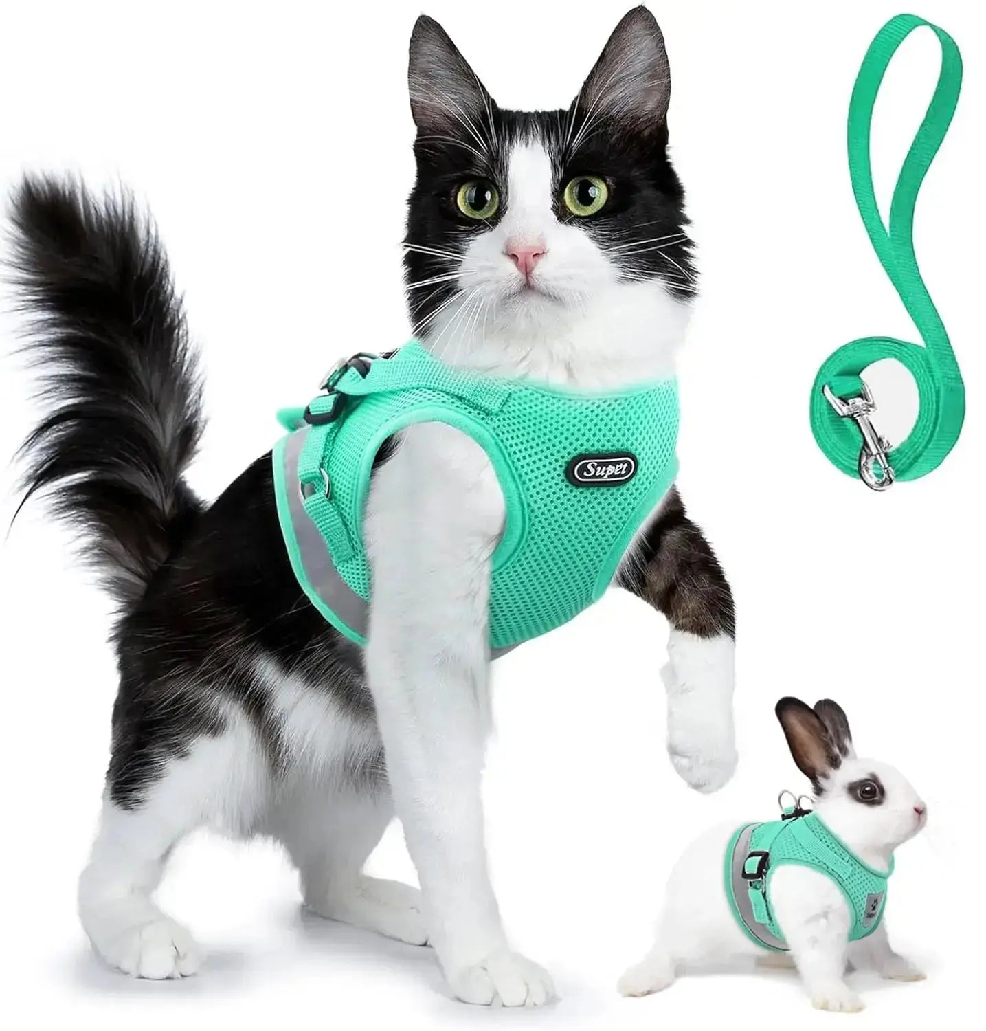 Supet Cat and Small Dog Harness Set - Soft Mesh Adjustable Cat Vest with Reflective Strap for Kitten, Puppy, Rabbit by Supet
