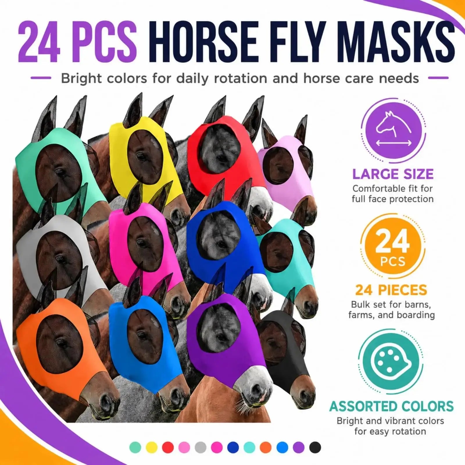Sanwuta Horse Fly Masks with Ears, Breathable Mesh UV Protection Horse Face Masks, Soft Elastic Comfortable Fit for Riding Outdoor Summer Supplies Bulk by Sanwuta