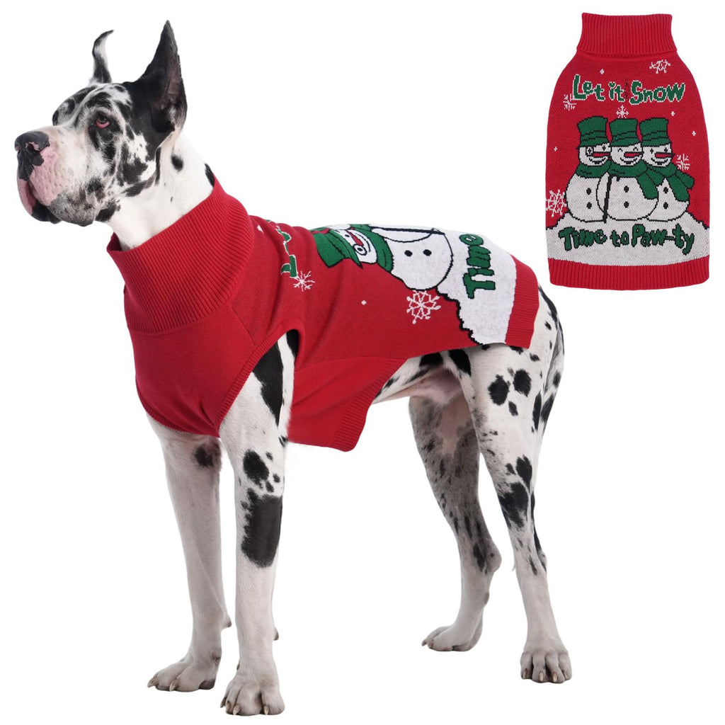 IECOii Dog Christmas Sweater - Turtleneck Sleeveless Design with Leash Hole, Snowflake & Snowman Prints, Festive Holiday Pet Sweater