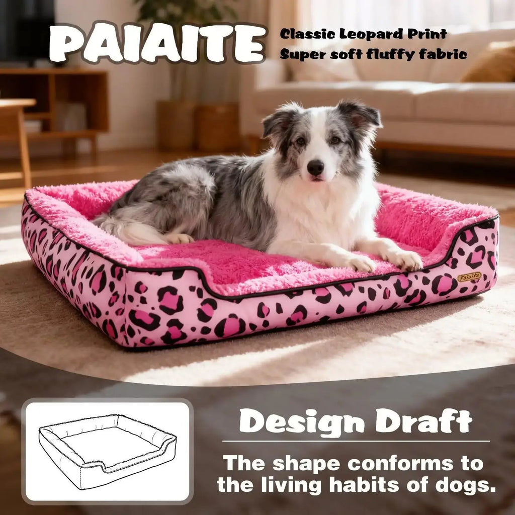 Rectangle Washable Dog Bed for Large, Medium & Small Dogs – Soft Calming Puppy Beds, Durable Warm Pet Sofa with Non-Slip Bottom for Indoor Use. by Paiaite