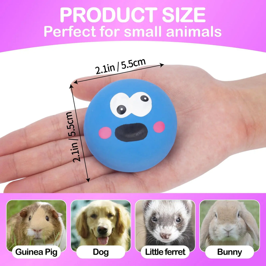 BESNEW Natural Rubber Squeaker Toys for Ferret,High Elasticity Ferret Latex Squeaker Balls 3 Pack,Tough Teething Toys Big Eyes Printed Toy Ball for Small Dogs,Easy to Clean by BESNEW
