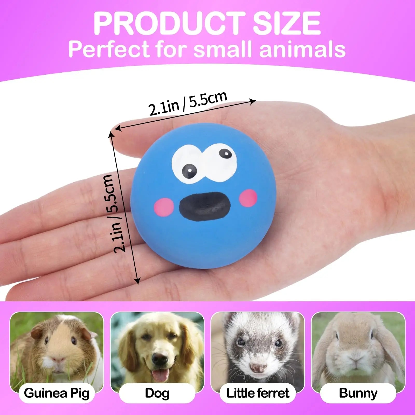 BESNEW Natural Rubber Squeaker Toys for Ferret,High Elasticity Ferret Latex Squeaker Balls 3 Pack,Tough Teething Toys Big Eyes Printed Toy Ball for Small Dogs,Easy to Clean by BESNEW