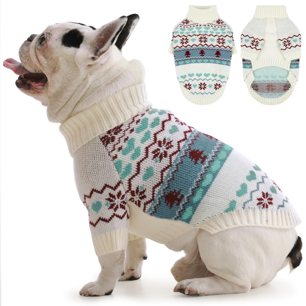 IECOii Dog Sweater,Thermal Knitted Dog Sweaters Turtleneck with Sleeve