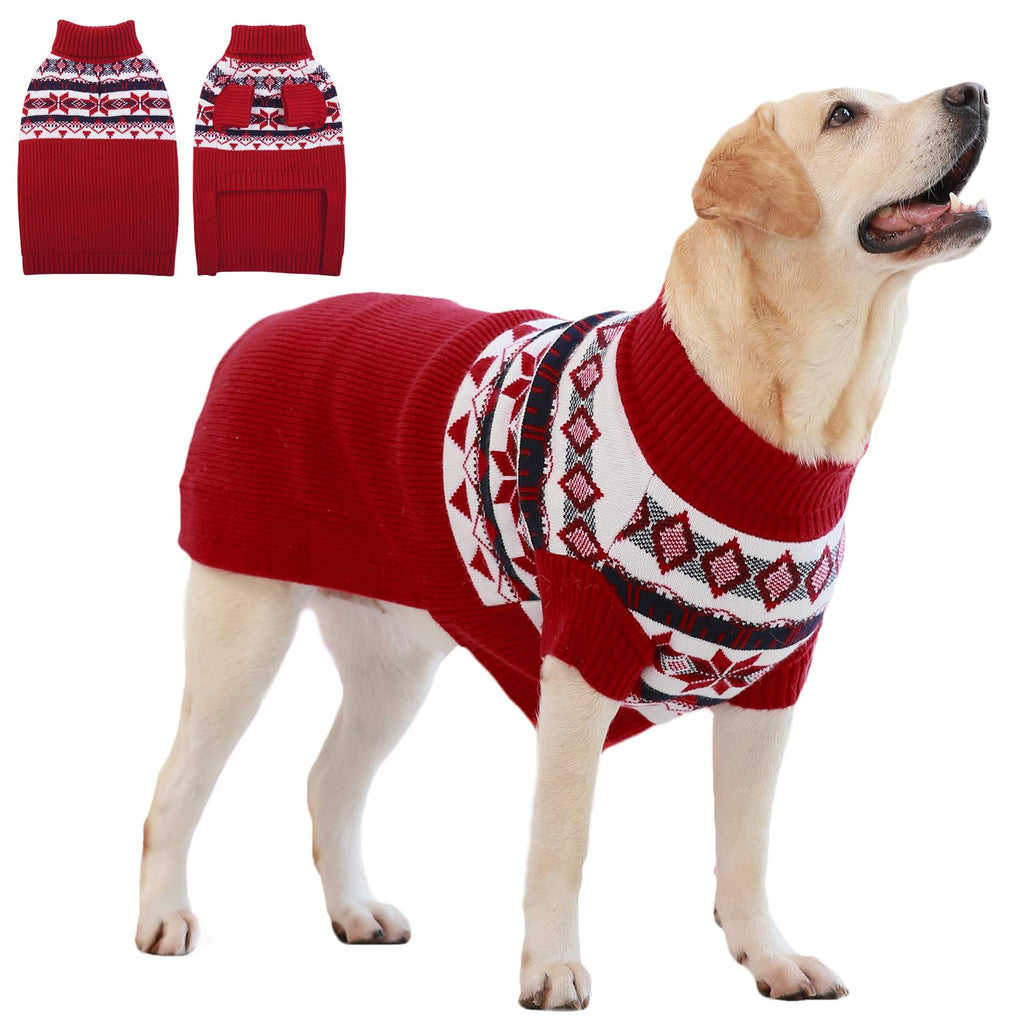 IECOii Dog Christmas Sweater - Turtleneck Sleeveless Design with Leash Hole, Snowflake & Snowman Prints, Festive Holiday Pet Sweater