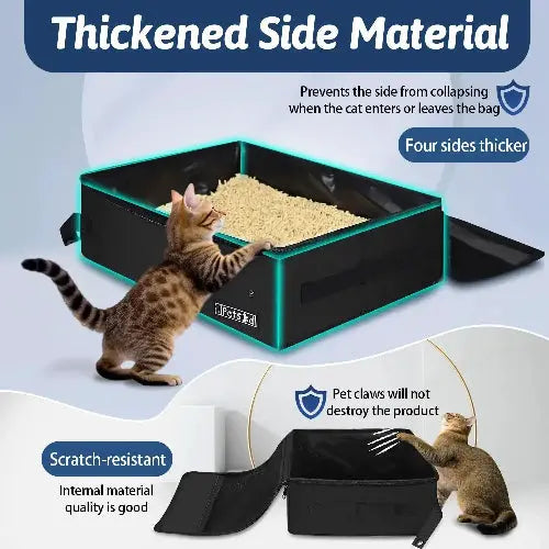 Petskd Portable Cat Travel Litter Box with Lid and 10 Disposable Liner Bags, Leak-Proof and Collapsible, Ideal for Cat Owners, Travelers, Small, Black Plastic Box by Petskd