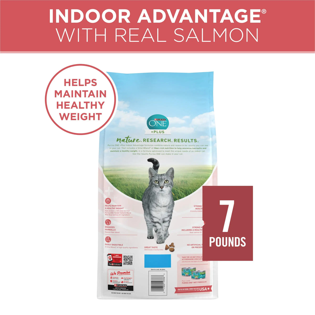 Purina ONE Natural Low Fat, Indoor Dry Weight Control High Protein Cat Food Plus Indoor Advantage with Real Salmon - 16 lb. Bag - FurrBaby Necessities